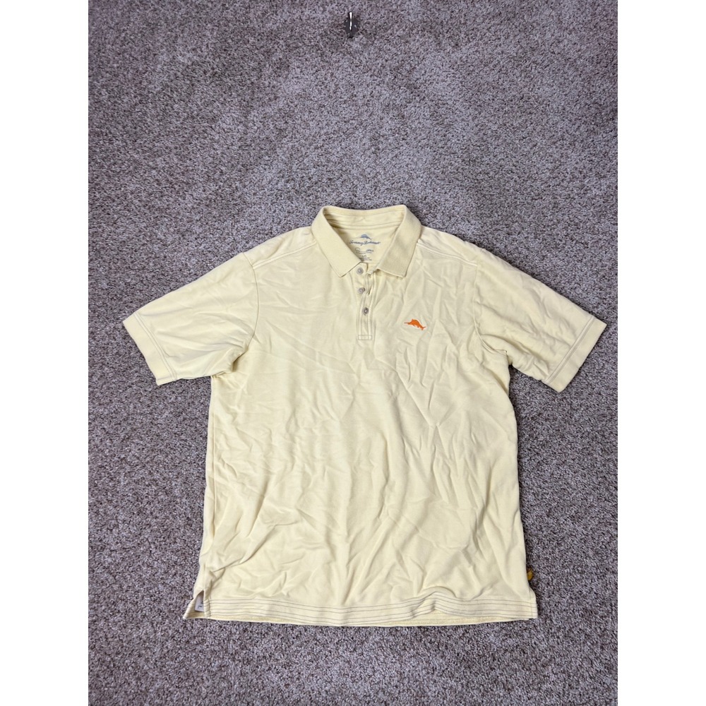 Tommy Bahama Mens Supima Cotton Polo Shirt Yellow Large Short Sleeve Marlin Logo